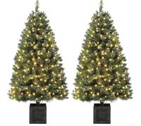 Sapin de Noël Lumineux 145CM, LUNSY Sapin de noel, 300 lumières LED, 8 modes blanc chaud, avec pot de fleurs rétro, 2PCS