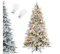 Sapin de Noël Lumineux 210cm COSTWAY-300 Lumières LED Blanc Chaud-1687 Branches Floqué en PE et PVC-Support Métallique Pliable