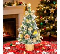 Sapin de Noël Lumineux 45cm Mini Arbre de Noël Artificiel Décoré avec Ornements Dorés et Lumières LED Chaudes Sapin de Table Prêt à Illuminer Décoration de Noël pour Maison Bureau Intérieur 2025