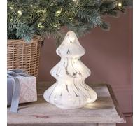 Lights4fun Sapin de Noël Lumineux en Verre avec 10 LED Blanc Chaud à Piles avec Minuterie Décoration de Noël pour Intérieur