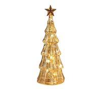 Sapin de Noël Lumineux en Verre doré avec Minuterie à Piles, Décorations D'arbres étoilés Dorés, Centre de Table, Cheminée, Fenêtre, Décoration D'intérieur (D)