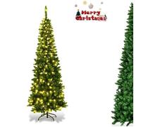 Sapin de Noël Lumineux LED 200cm COSTWAY-250 Lumières Blanc Chaud-708 Branches Aiguilles en PVC-Support Métallique Pliable