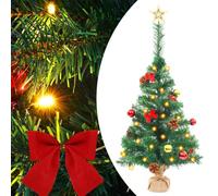 Sapin De Noël Lumineux LED avec Boules, en PVC Et Bois, 20 LED, 4 Effets Lumineux, Sapin De Noel Lumineux LED, Sapin De Noël Décoré, Intérieur Extérieur, Vert, 64 Cm