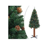 Economique Sapin De NoëL Mince Avec Bois VéRitable Et CôNes Vert 150cm Pvc-871795