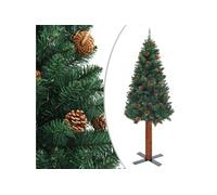 Sapin de Noël mince avec bois véritable et cônes Vert 180cm PVC