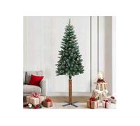 Sapin de Noël mince bois véritable et neige blanche Vert 210cm