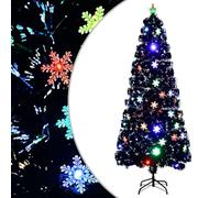 Sapin de Noël noir de 210 cm avec 56 flocons de neige, fibre optique, 280 branches, pointe étoile, changement de couleur, pour décoration de Noël d'intérieur, maison, hiver