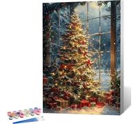 Sapin De NoëL Peinture Numero Adulte Loisirs Créatifs Kits de Peinture au Numéro, Bricolage Peinture Numero Adulte neige blanche Encadré Figured'Art Peinture par Numéro - Décoration Maison 60x80cm G-F