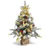 Sapin de Noel Petit Artificiel 60CM avec Deco Noel, Boule de Noel, Estrella Arbol Navidad, Lumineux LED, Enneigé Mini Chrimas Tree pour Deco Noel Interieur Maison Décoration de Table