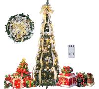 Sapin De Noël Pliable Et Lumineux De 1,80 M, Prêt à l'emploi, Entièrement Décoré Et Pré-éclairé, Facile à Installer., Silver, 6ft