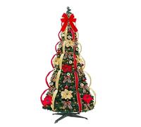 Sapin de Noël Pliable, Sapin de Noël Pop-up avec lumières, Arbre de Noël Artificiel rétractable avec Ruban, Fleurs, nœuds, Crayon Arbre de Noël, pour décorations de fête de Noël (4ft)