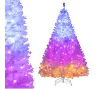 Sapin de Noël Pré-Éclairé Articulé 180 cm COSTWAY-280 Lumières LED,11 Modes,2 Couleur-1000 Branches PVC-Support Métallique Pliable