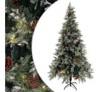 Sapin de Noël Pré-éclairé Pommes de Pin Vert Blanc Arbre 225cm PVC PE vidaXL