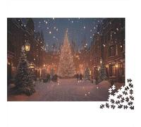 Sapin de Noël Rue Enneigée Puzzle 1000 Pièces Puzzle pour Adultes Scène Nocturne Relaxant Décor Maison 52x38cm/1000pcs