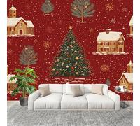 Sapin de NoëL Sur Le ThèMe de NoëL Papier Peint Intissé Fresque Murale 300x210 cm Rouge Poster Murale Photo pour Salon, Chambre, Salle à Manger, Effaçable Papier Peint Panoramique