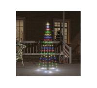 Sapin de Noël sur Mât de Drapeau Ornement de Fête Décoration de Vacances Arbre de Noël de Jardin Extérieur 108 LED Colorées 180 cm