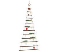 Sapin de Noël suspendu - 86x180 cm - Bois naturel - Étoile supérieure - Décoration intérieure