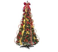 Sapin De Noël Télescopique Pliable, Sapin De Noël Réaliste Avec Décorations, Base Métallique Robuste, Idéal Pour Les Décorations De Centres Commerciaux(1.5m/5ft)