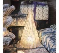 Sapin Lumineux de Table en Verre, Finition Patine Blanche