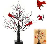 Sapin Lumineux Vintage De 53 Cm avec Cardinal, Petit Oiseau Rouge, Lampe Scintillante pour NoëL, Halloween, Thanksgiving Et DéCoration IntéRieure. (1Pcs)