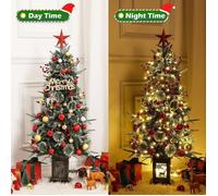 Sapin Noel Artificiel,Sapin de Noel avec Guirlande Lumineuse LED- 120cm-avec base en lin-LED Lumière Chaud, 8 Modes