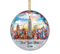 Sapin Noël Ornement Suspendre Décoration Arbre Pendentif Céramique Hanging Sapin De Noel New York City 2023, Cadeau Personnalisé New York 2023 pour Les Voyageurs, Thème Voyage, Texte Personnalisé,