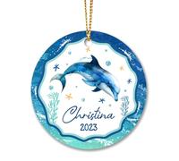 Sapin Noël Ornement Suspendre Décoration Arbre Pendentif Céramique Hanging Sapin De Noel Océan De Dauphin Personnalisé, Animal Mignon De L’Océan De Mer, Nom Personnalisé 2023 Cadeau pour Les