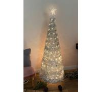 Sapin Pop Up avec éclairage LED - argenté / 150 cm - avec chaîne lumineuse intégrée de 120 LED