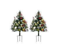 Sapins de Noël artificiel H. 75 cm aspect enneigé - lot de 2 sapins LED - 8 modes d'éclairage - 70 branches - décoration incluse - usage extérieur