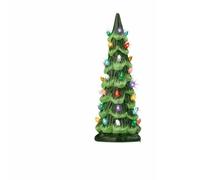 Sapins de Noël de table rétro peints à la main avec minuterie, arbres de Noël en céramique qui s'allument, sapin de Noël de table avec lumières, parfait pour décoration festive de table (multicolore