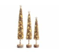 Sapins de Noël décoratifs avec Paillettes, cimier en étoile et lumières LED, Lot de 3 pièces, Grand modèle : Ø 10,5 cm x 70 H, décoration pour la Maison