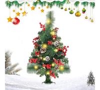 Sapins de Noël d'Extérieur,Piquet Éclairé 20 LED avec Baies Rouges Et Pommes De Pin De 60 Cm - Sapin pour Porche Et Jardin | Décoration Extérieure pour Allée Pelouse Fête Patio Entrée