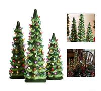 Sapins de Noël vintage peints à la main avec lumières LED économes en énergie et minuterie intégrée, parfaits pour la décoration saisonnière de la maison (20 cm)