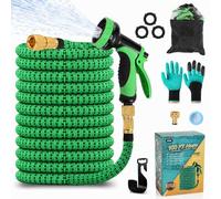 sapisecret Tuyau d'Arrosage Extensible 30 m, Rétractable x3, 10 Modes | De 10 à 30 m; tube latex 3 couches, gaine textile haute densité, pistolet 10 modes et raccord métal, jardin et voiture.