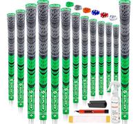 SAPLIZE Lot de 13 poignées de golf avec kit de regripping complet, vert, taille standard, cordon en caoutchouc, poignées de club de golf hybrides