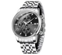 SAPPHERO Montre pour homme facile à lire en acier inoxydable argenté de luxe étanche chronographe cadeau d'anniversaire, de Noël, de fête des pères, 09-Sangle argentée/noir argenté