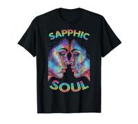 Sapphic Soul Lesbian Kiss Retro Disco Gay Pride Rainbow T-Shirt