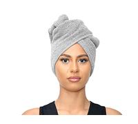 Sapphire Collection Serviette de Séchage pour Cheveux - 100% Pur Coton Éponge Doux, Turban Absorbant avec Boucle et Bouton pour Cheveux Longs (Argenté)