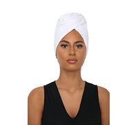 Sapphire Collection Serviette de Séchage pour Cheveux - 100% Pur Coton Éponge Doux, Turban Absorbant avec Boucle et Bouton pour Cheveux Longs (Blanc)