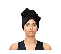 Sapphire Collection Serviette de spa absorbante en coton éponge avec boucle et bouton pour cheveux longs (noir)