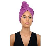 Sapphire Collection Serviettes de séchage pour cheveux, 100 % pur coton éponge doux, serviette turban absorbante pour cheveux, serviette de spa avec boucle et bouton pour cheveux longs (violet)