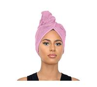 Sapphire Collection Serviettes de séchage pour cheveux, 100 % pur coton éponge doux, serviette turban absorbante pour cheveux, serviette de spa avec boucle et bouton pour cheveux longs (rose)