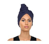 Sapphire Collection Serviettes de séchage pour cheveux, 100 % pur coton éponge doux, serviette turban absorbante pour cheveux, serviette de spa avec boucle et bouton pour cheveux longs (bleu marine)