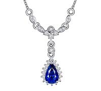 Sapphire pour Femmes, Mariage Bleu Parone Colliers Blancs Forme de Goutte d'eau 0,5 CMT Diamant Saphir