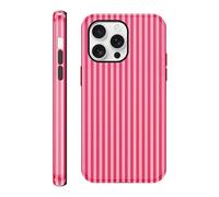 Saqmkil Coque pour iPhone 16 Pro, Silicone Housse Étui avec Aesthetic été Stripes Striped Motif Design, Femme Fille Anti-Rayures Protection Etui Bumper Cover pour iPhone 16 Pro 6,3'', Rose Rouge