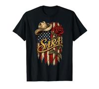 Sara Chapeau de Cowboy Drapeau américain Rose T-Shirt Graphique avec Valeur