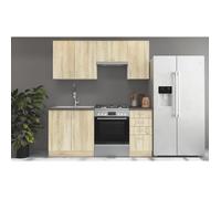 SARA Cuisine complète modulable - 5 éléments - Décor chêne sonoma - L 180 cm - Plan de travail non inclus