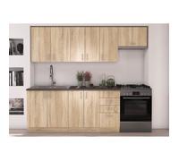 SARA Cuisine complète modulable - 7 éléments - Décor chêne sonoma - L 240 cm - Plan de travail non inclus