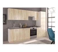 SARA Cuisine complète modulable - 8 éléments - Décor chêne sonoma - L 300 cm - Plan de travail non inclus