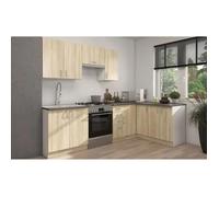 SARA Cuisine complète modulable - Angle réversible - 7 éléments - Décor chêne sonoma - L270 x L148 cm - Plan de travail non inclus